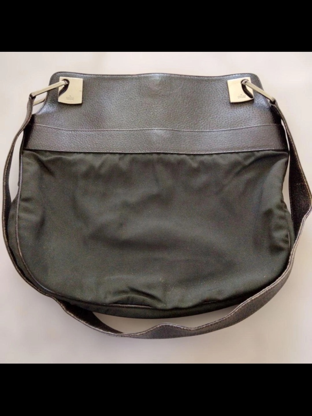 Gucci Black Leather Shoulder Bag with Silver Plate Accent
